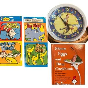 Lot of DR. SEUSS 10" Wall Clock Cookbook 8 Window Clings Teacher Classroom